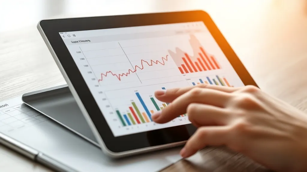 A detailed financial chart on a tablet screen, showing growt